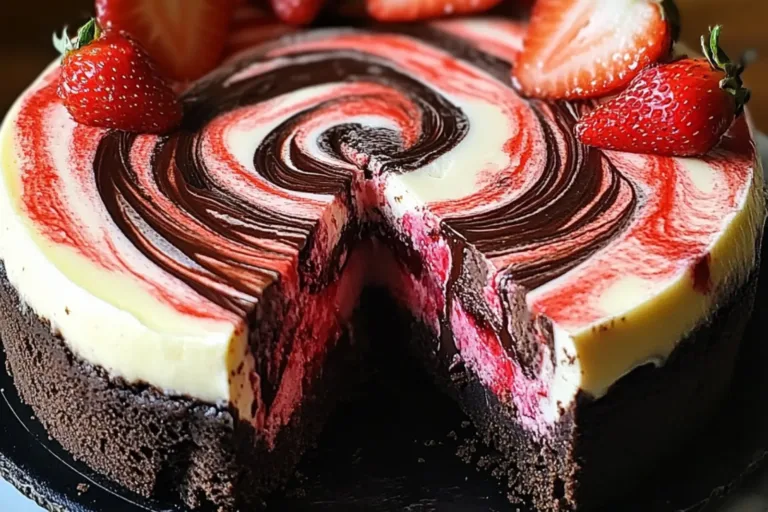 Easy Chocolate Strawberry Swirl Cheesecake Recipe