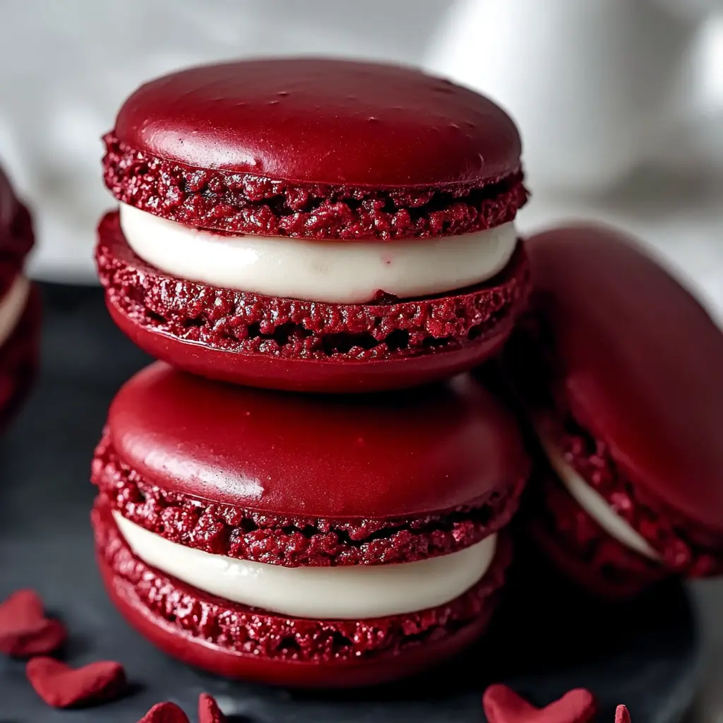 Red Velvet Macarons Recipe Easy Ultimate Guide 2 RED VELVET MACARONS centered hero view, clean and uncluttered