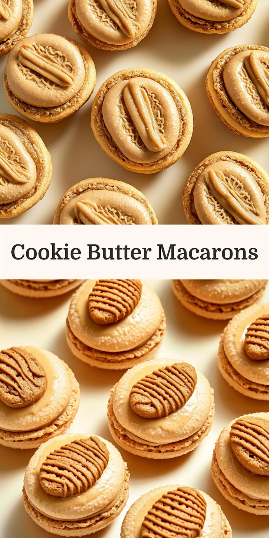 Biscoff Cookie Butter Macarons Recipe Easy and Delicious 3 BISCOFF COOKIE BUTTER MACARONS centered hero view, clean and uncluttered