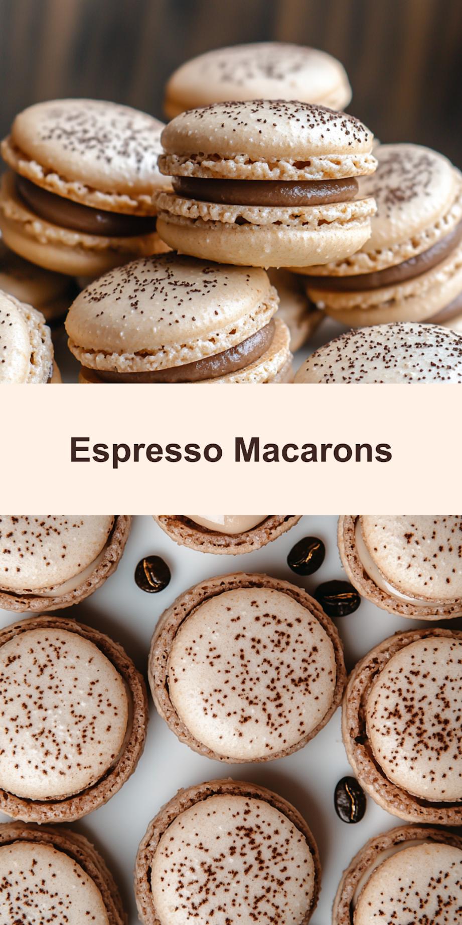 Espresso Macarons Recipe Easy Steps for Perfect Results 3 Espresso macarons arranged for Pinterest with text overlay, clean centered composition