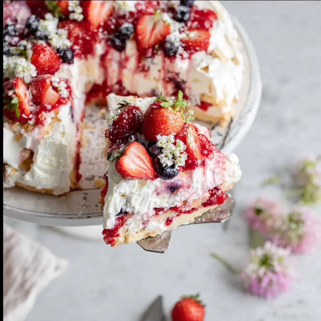 Summer berry cheesecake dessert for summer party