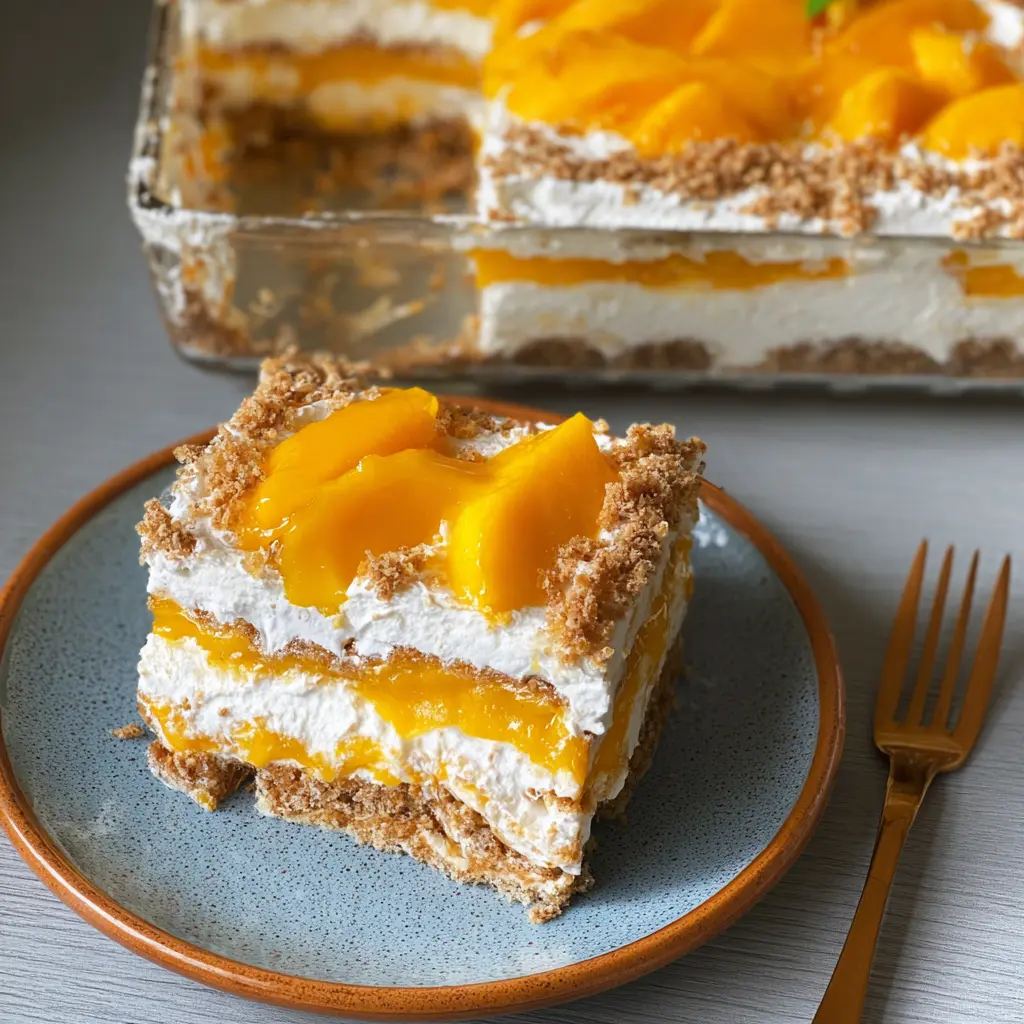 Mango Float No Bake Filipino Cake recipe, beautifully presented and ready to serve, easy homemade dessert