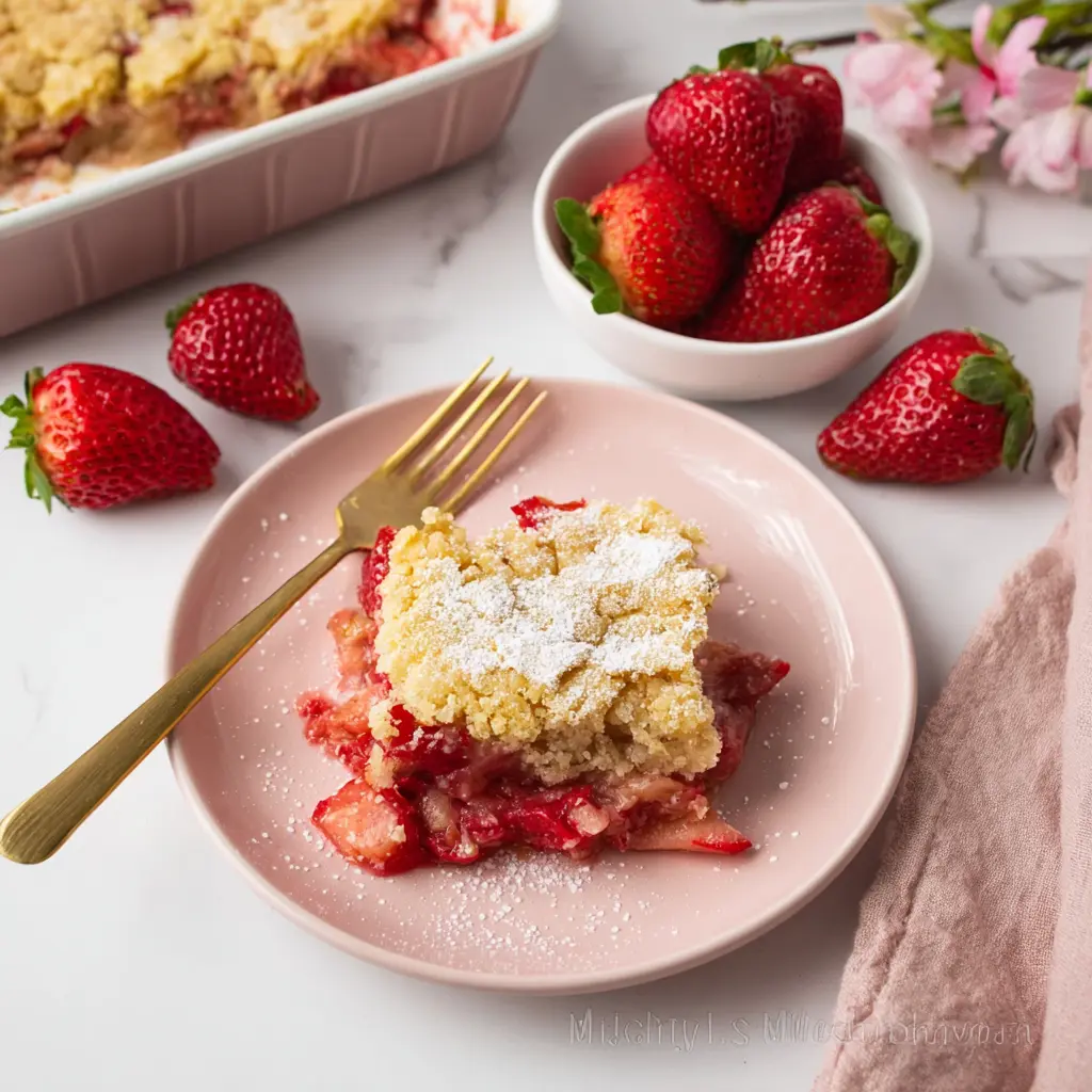 Strawberry rhubarb dump cake for spring picnic