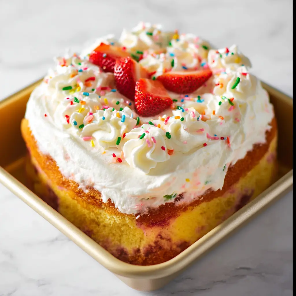 Tres Leches Birthday Cake recipe, beautifully presented and ready to serve, easy homemade dessert
