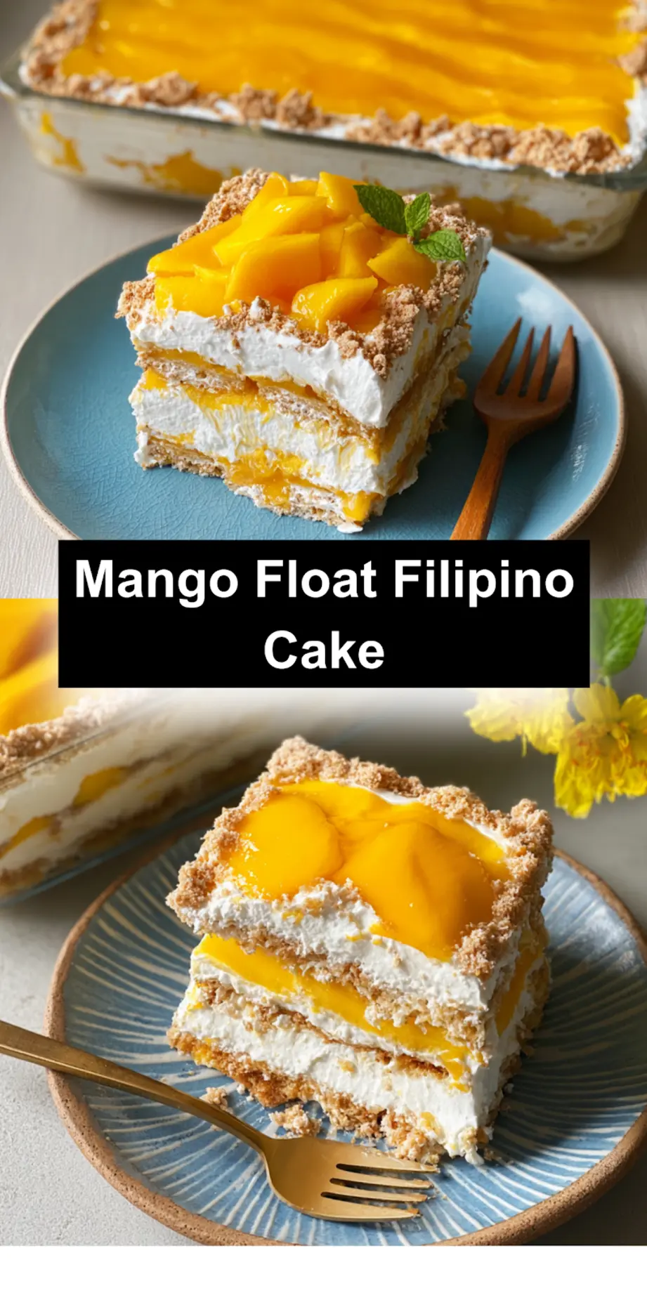 Mango Float No Bake Filipino Cake recipe, beautifully presented and ready to serve, easy homemade dessert