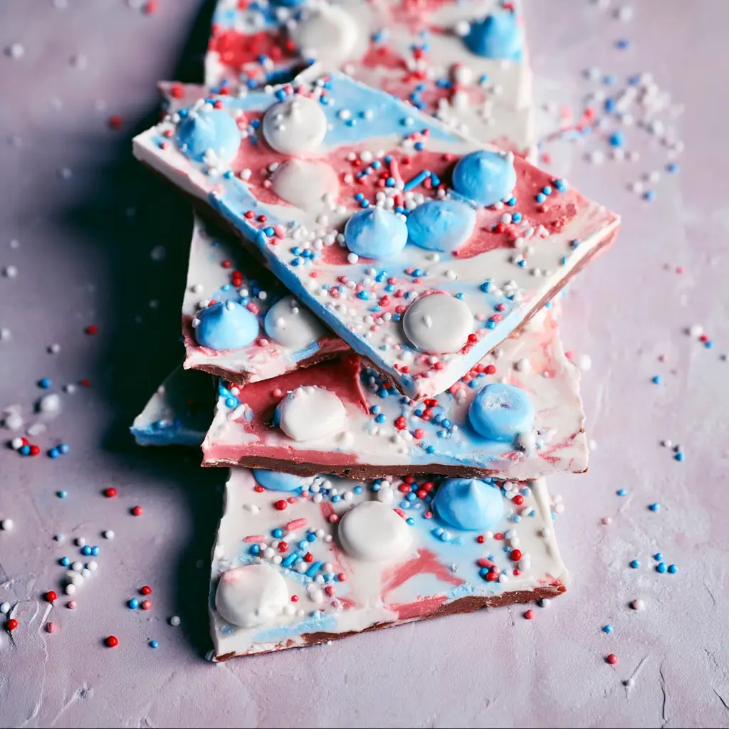 Milk chocolate bark patriotic Fourth of July dessert