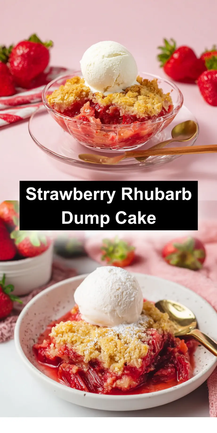Strawberry rhubarb dump cake for spring picnic